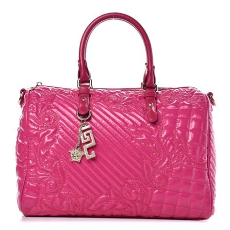 VERSACE Patent Barocco Quilted Vanitas Bowling Bag Fuchsia 